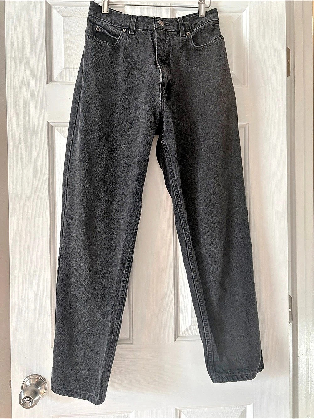 Lands' End High Waisted Straight Leg Jeans in light wash black